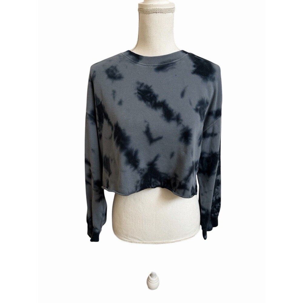 Junk Food Women's S Small Tie Dye Gray & Navy Cropped Fleece Sweatshirt Cotton
